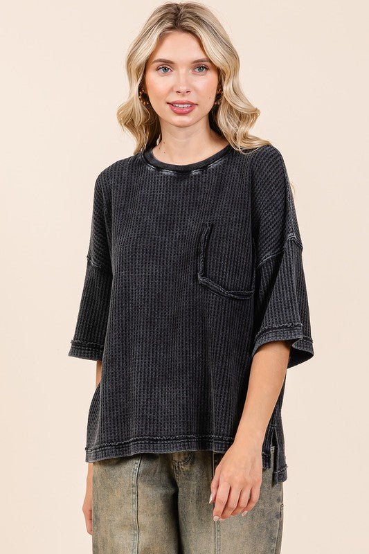 Mittoshop Mineral Wash Waffle Knit Short Sleeve Top for Women - Love Salve